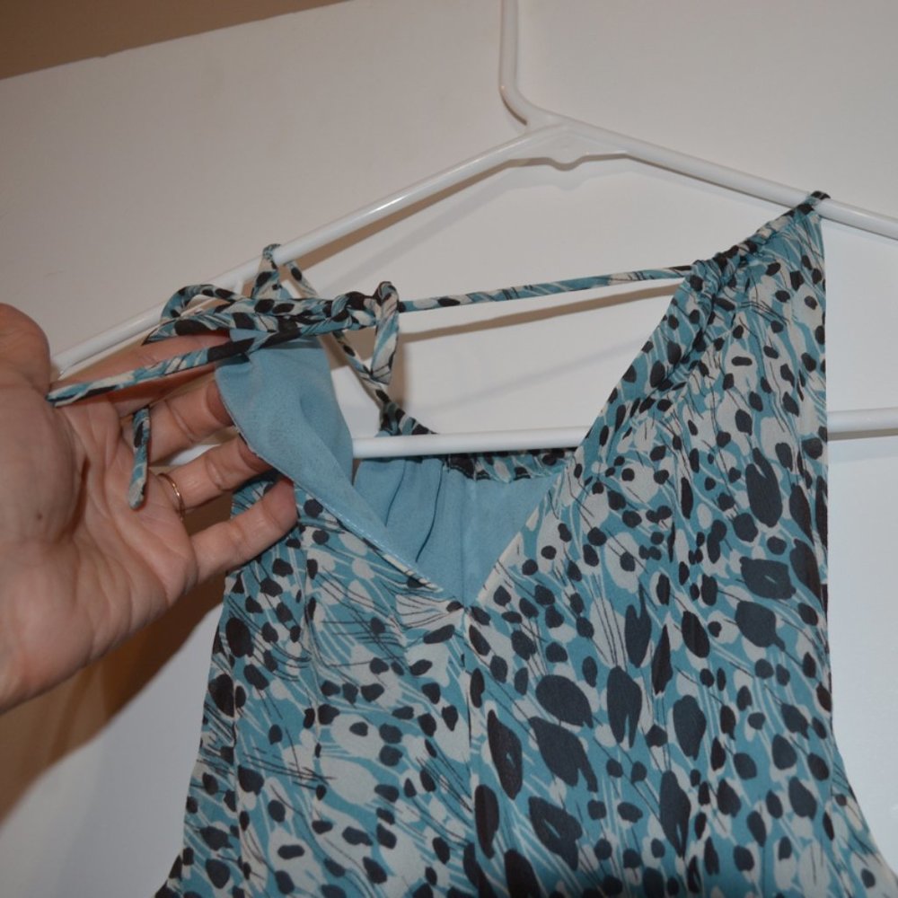 Ann Taylor Ivory Blue- White- Black Silk Lining Sleeveless Strip Ties 0 - Picture 9 of 9